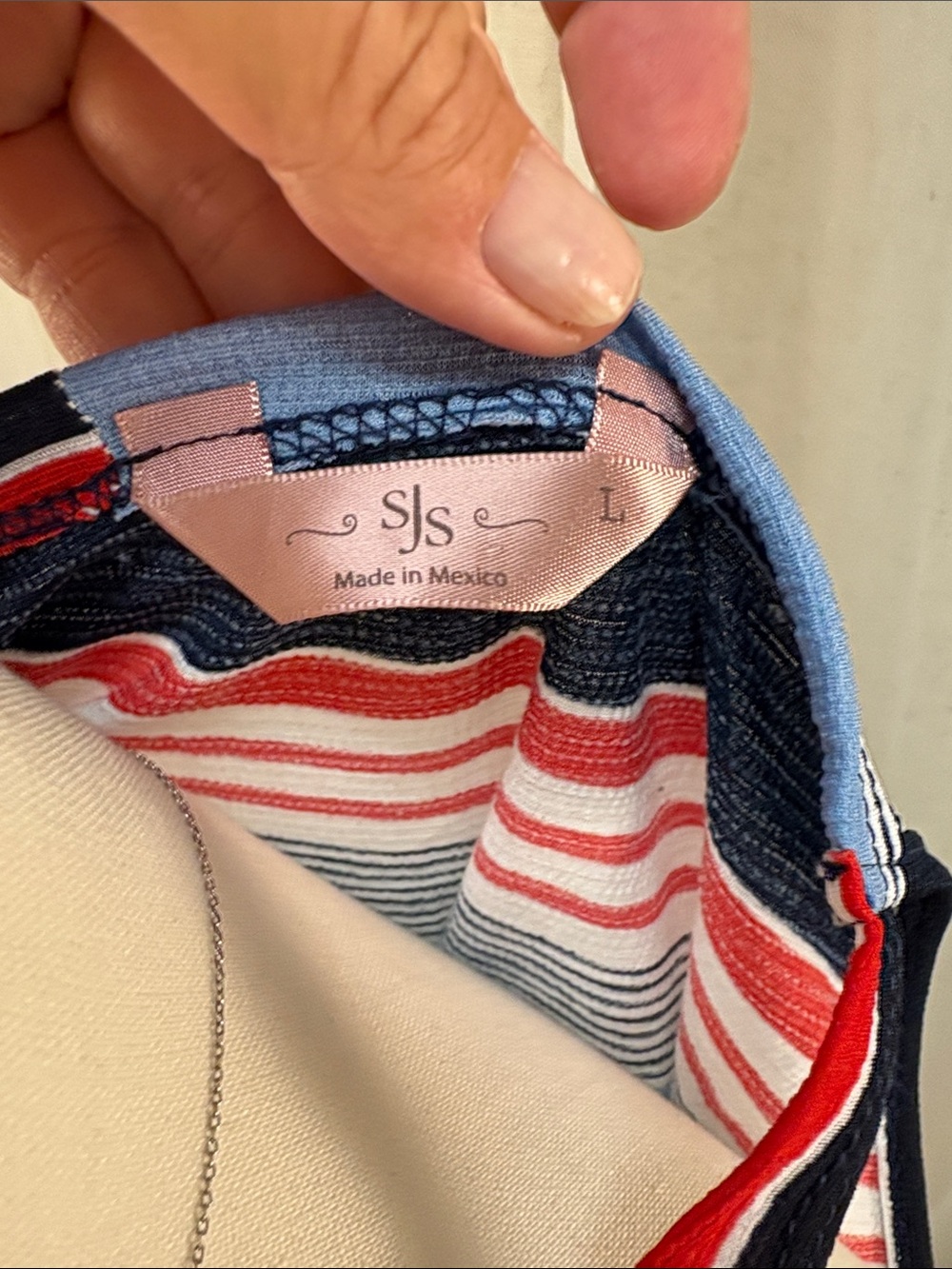 SJS Striped Halter Tie-Front Tank Top in Red, Blue & Black - Picture 7 of 7